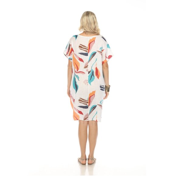 White Leaf Print Side Button Dress - Picture 4 of 5